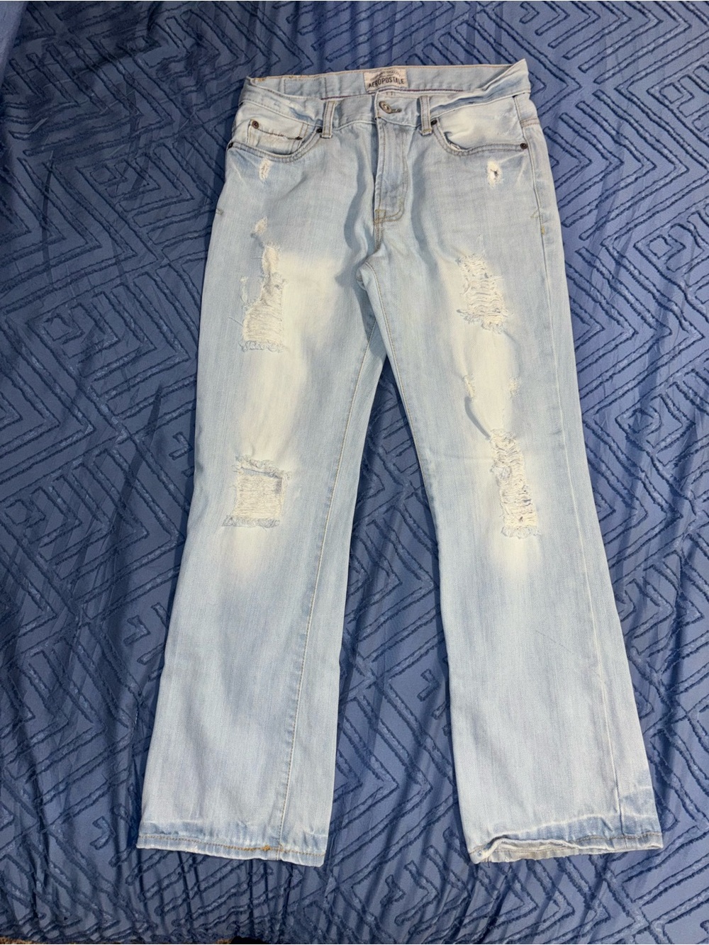 Aeropostale Light Blue Distressed Wide Leg Jeans